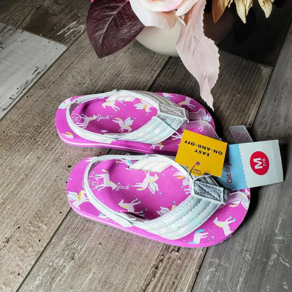 NWT Cat & Jack Horse Unicorn Flip Flops Sandals Pink White Little Girls Size 7/8 - Picture 7 of 12